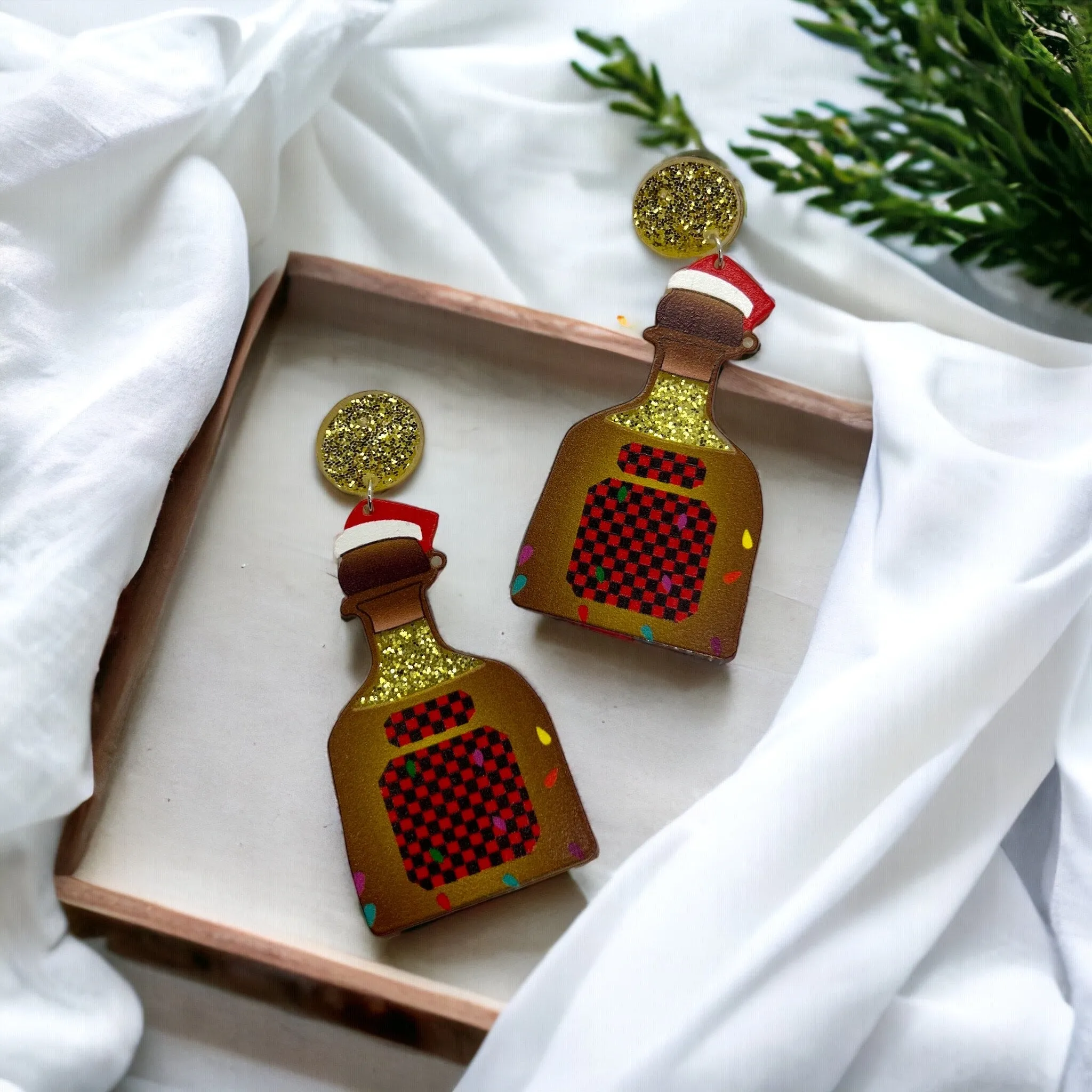 Christmas Tequila Earrings - Christmas Accessories, Christmas Earrings, Tequila Bottle, Patrón Earrings, Festive Accessories, Happy Hour