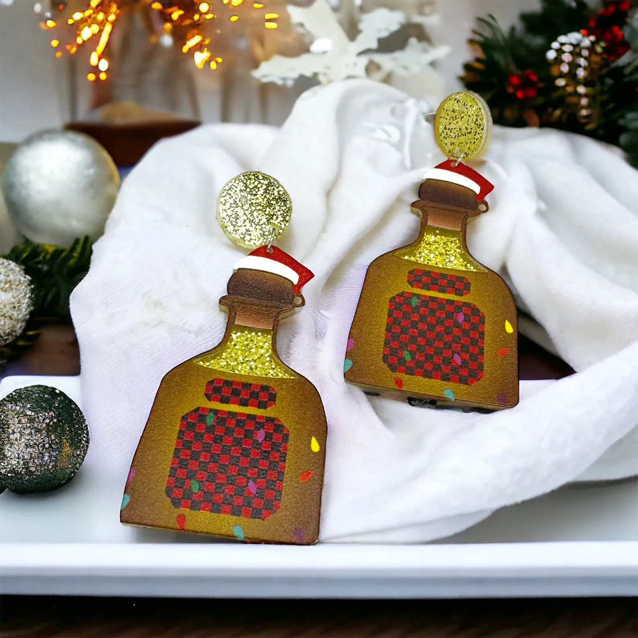 Christmas Tequila Earrings - Christmas Accessories, Christmas Earrings, Tequila Bottle, Patrón Earrings, Festive Accessories, Happy Hour