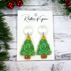 Christmas Tree Earrings - Christmas Earrings, Rhinestone Christmas, Christmas Jewelry, Christmas Jewelry, Handmade Earrings, Glitter Trees