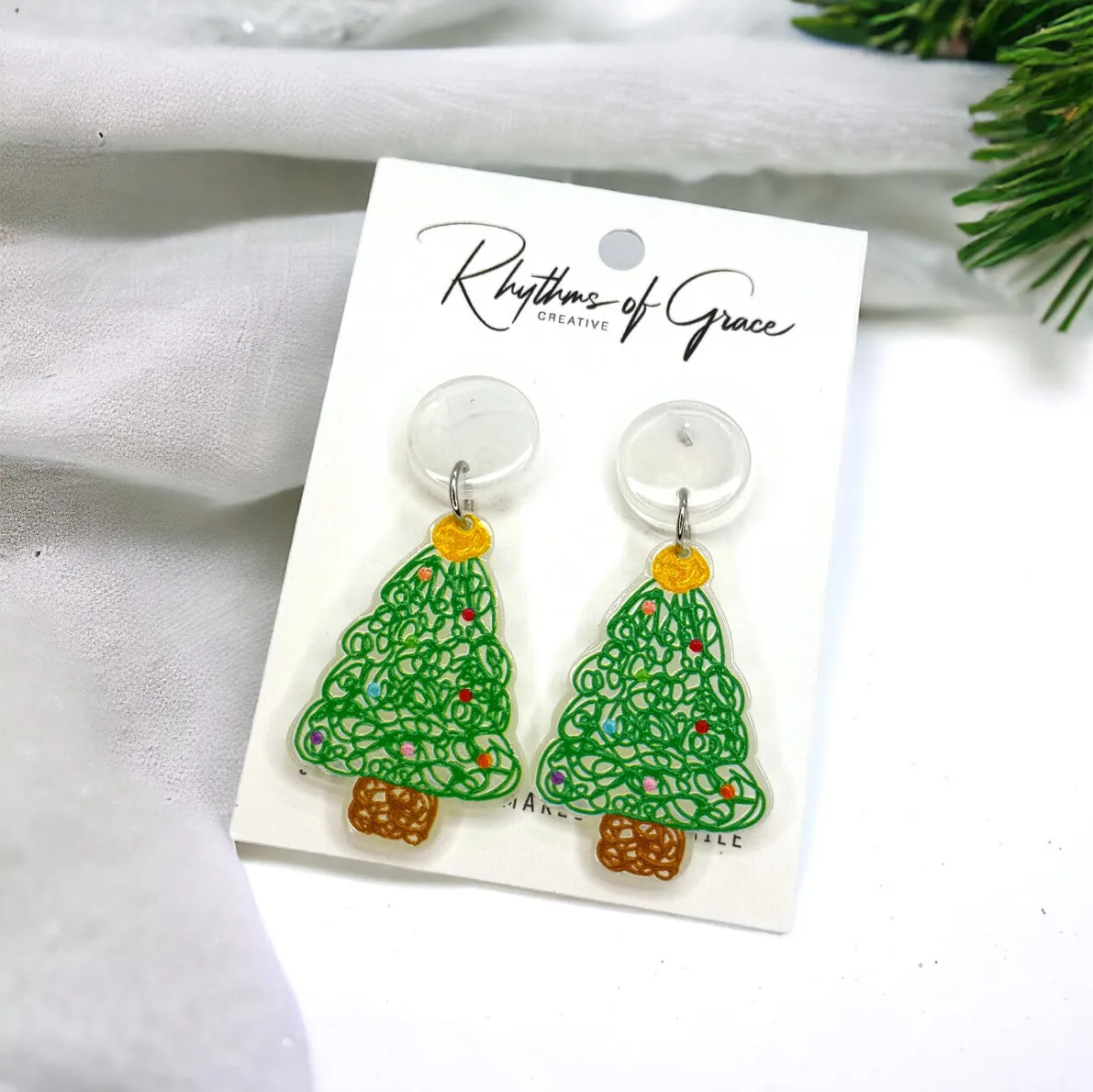 Christmas Tree Earrings - Christmas Earrings, Rhinestone Christmas, Christmas Jewelry, Christmas Jewelry, Handmade Earrings, Glitter Trees