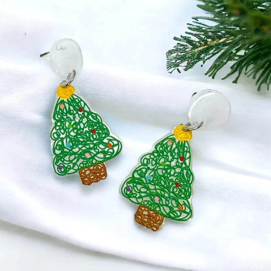 Christmas Tree Earrings - Christmas Earrings, Rhinestone Christmas, Christmas Jewelry, Christmas Jewelry, Handmade Earrings, Glitter Trees