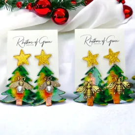 Christmas Tree Earrings - Christmas Jewelry, Handmade Earrings, Honeybee Earrings, Christmas Earrings, Bee Earrings, Tree Earrings, Holiday