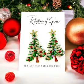 Christmas Tree Earrings, Christmas Rhinestones, Christmas Earrings, Christmas Jewelry, Handmade Earrings, Christmas Tree Studs, Ornaments