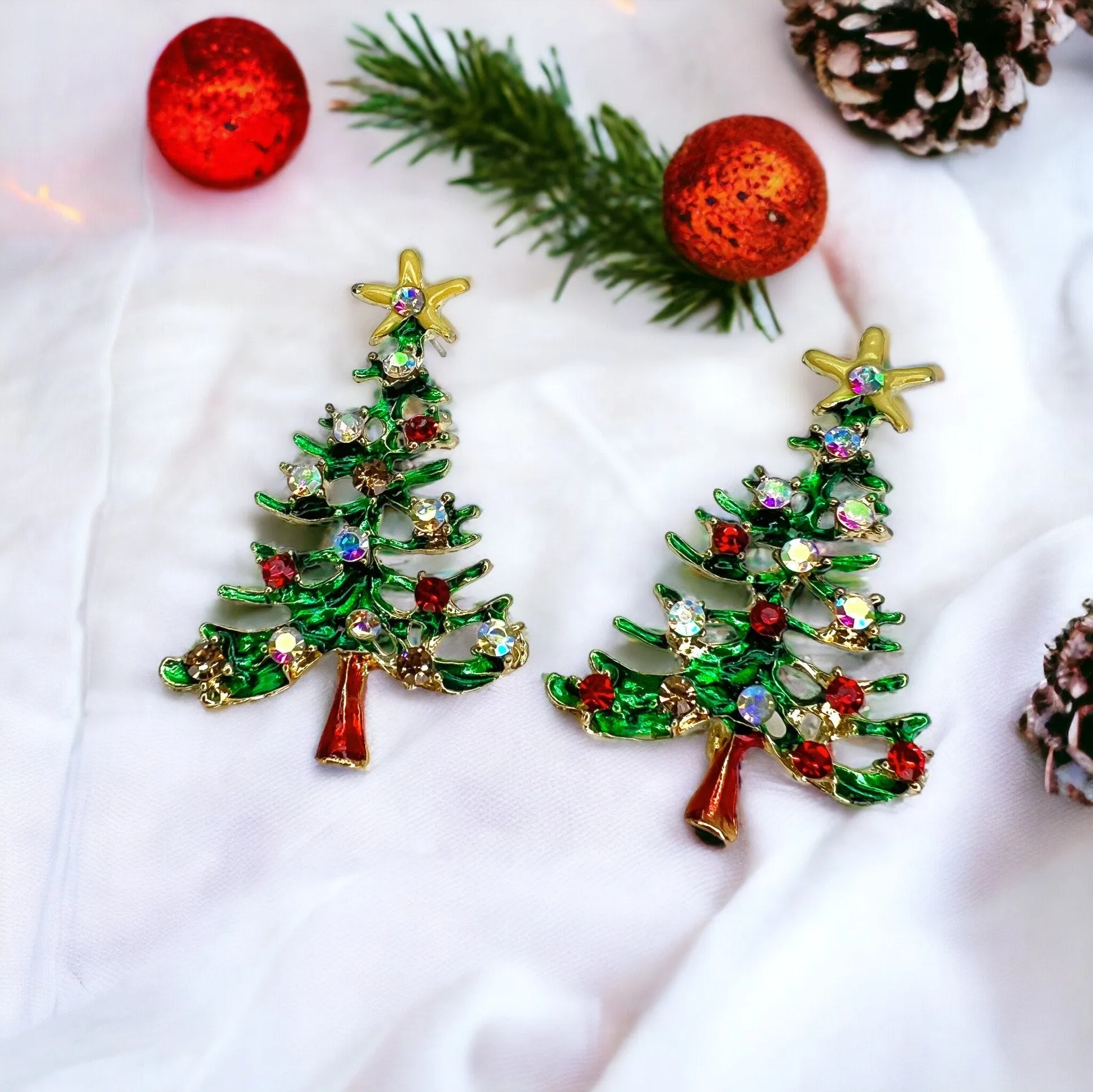 Christmas Tree Earrings, Christmas Rhinestones, Christmas Earrings, Christmas Jewelry, Handmade Earrings, Christmas Tree Studs, Ornaments