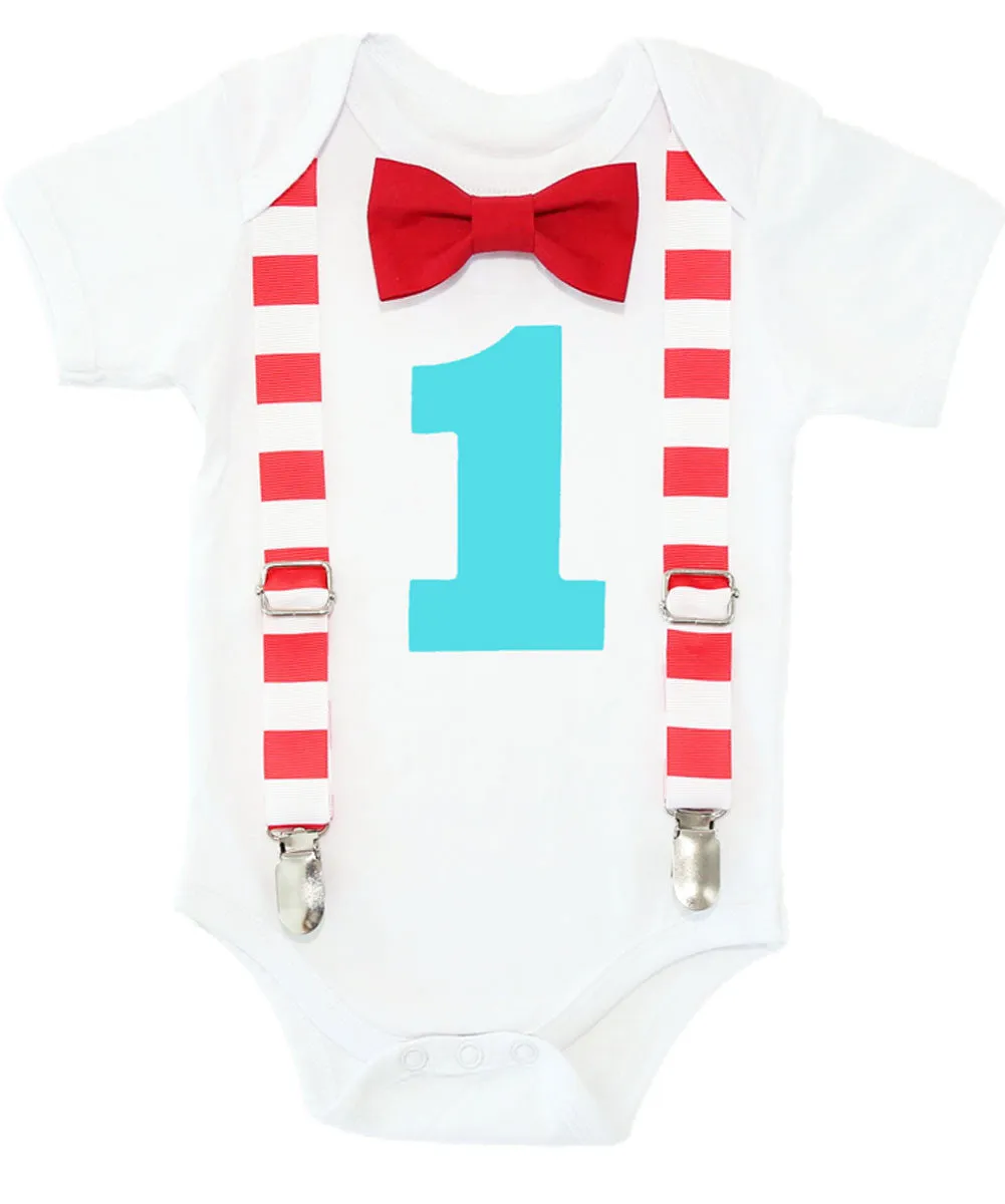 Circus First Birthday Outfit Baby Boy Carnival Theme Red White Aqua