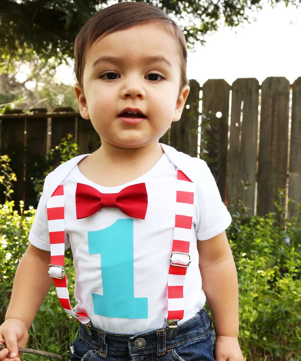 Circus First Birthday Outfit Baby Boy Carnival Theme Red White Aqua