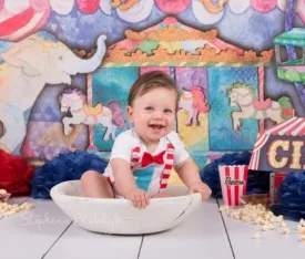 Circus First Birthday Outfit Baby Boy Carnival Theme Red White Aqua