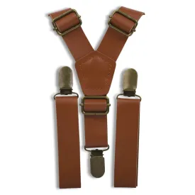 Cognac Faux Leather Suspenders