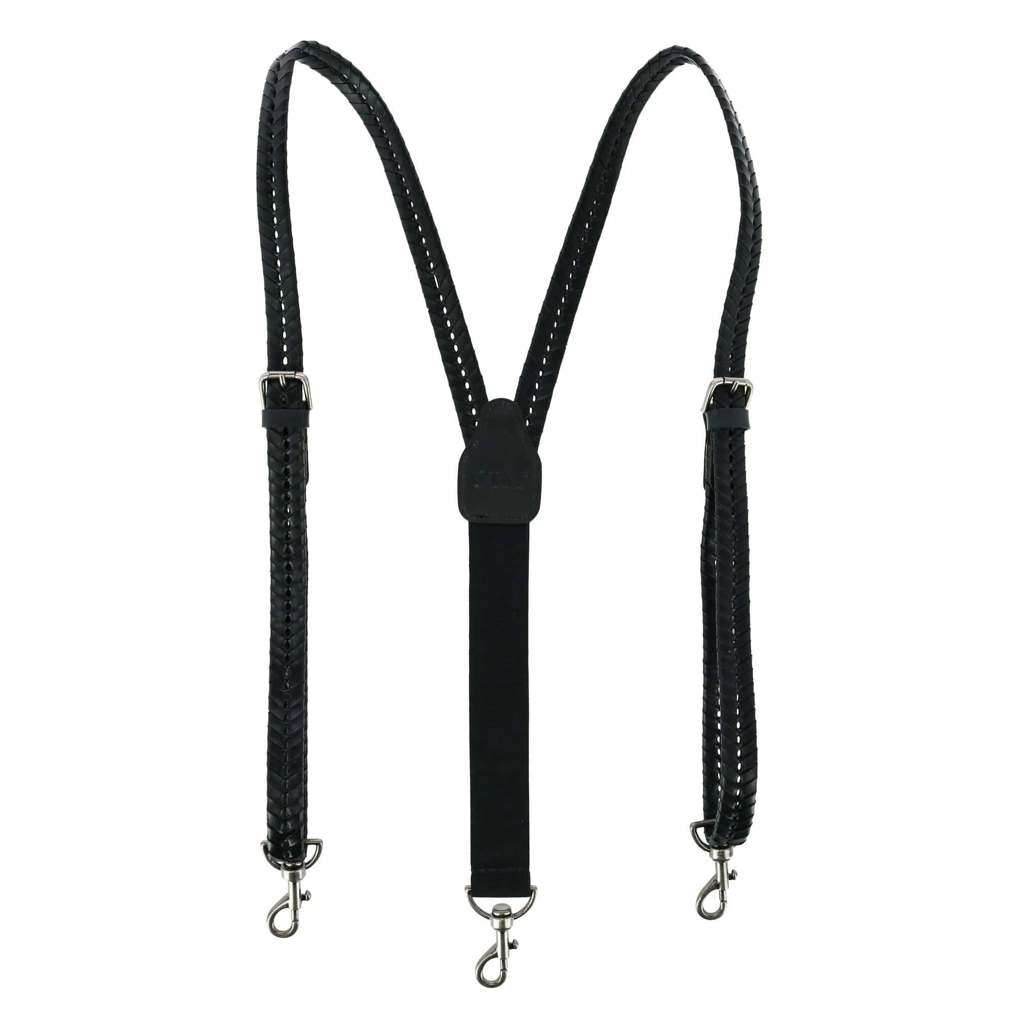 CTM® Men's Coated Leather Flat Braided Suspenders with Metal Swivel Hook Ends