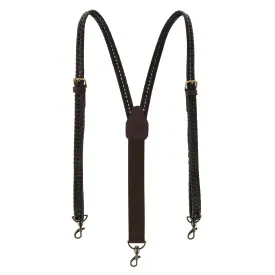 CTM® Men's Coated Leather Flat Braided Suspenders with Metal Swivel Hook Ends