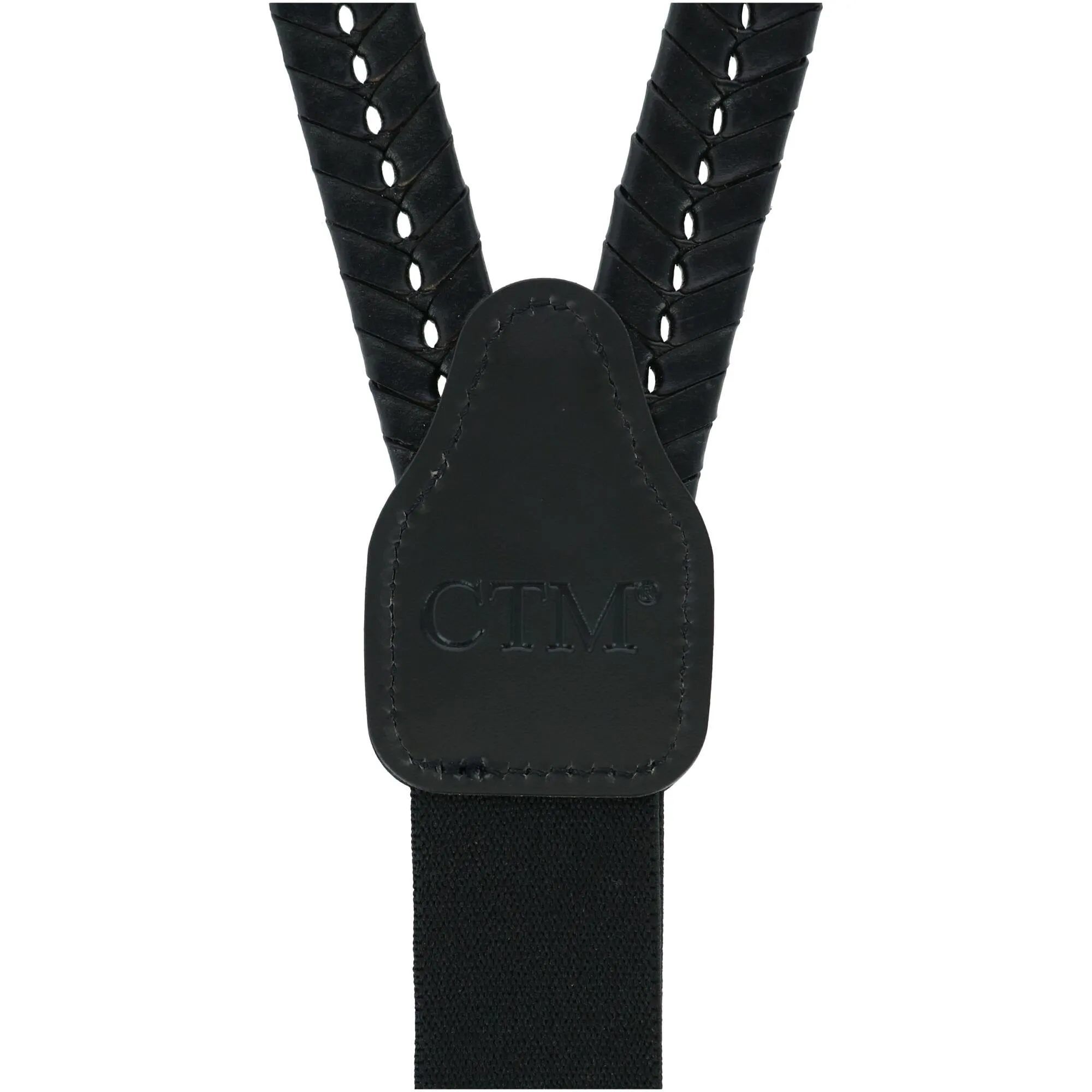 CTM® Men's Coated Leather Flat Braided Suspenders with Metal Swivel Hook Ends
