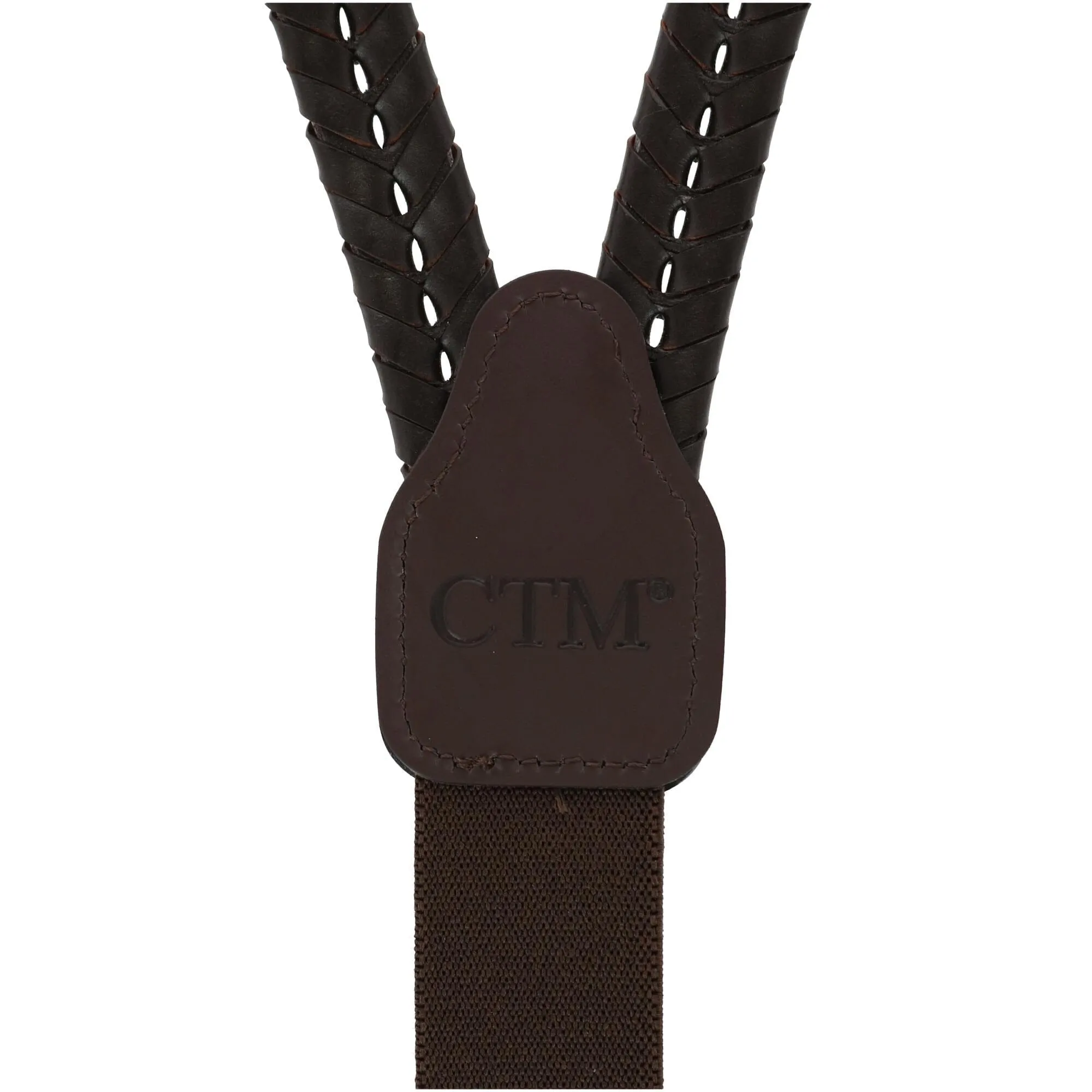 CTM® Men's Coated Leather Flat Braided Suspenders with Metal Swivel Hook Ends