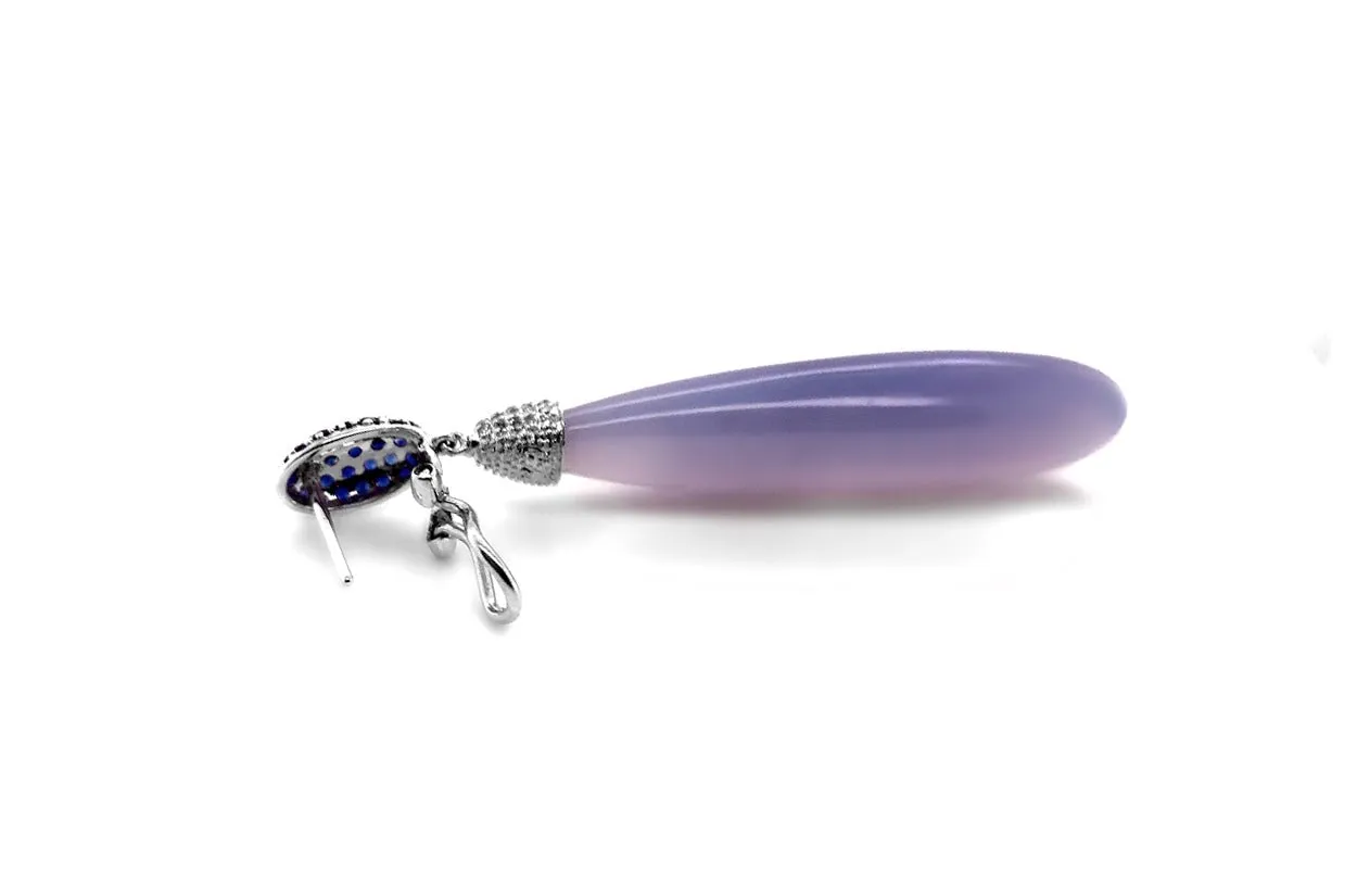 Earrings 18kt Chalcedony Drops with Ceylon Sapphires & Diamonds