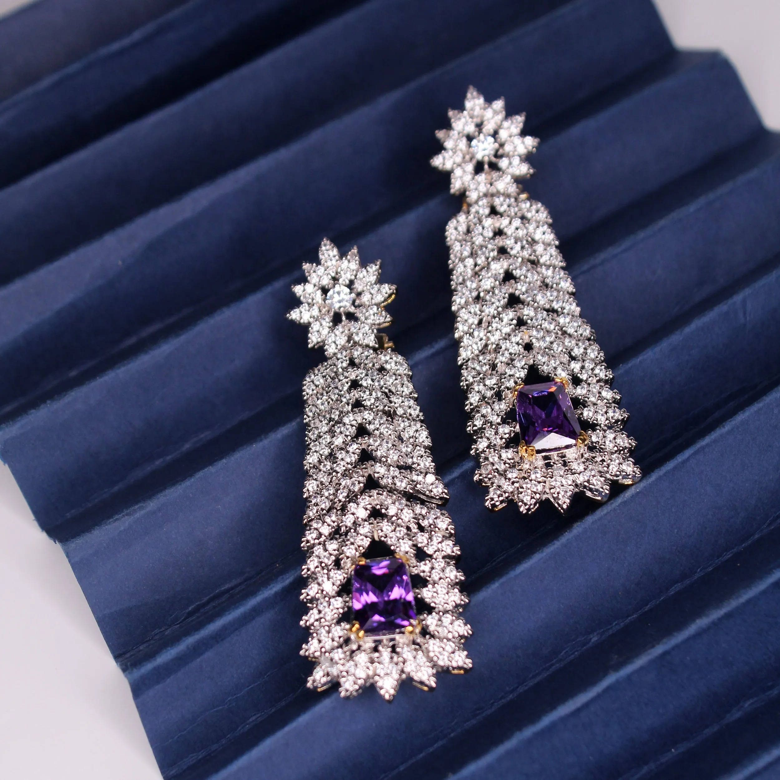 Earrings in Amethyst and Cubic Zircons