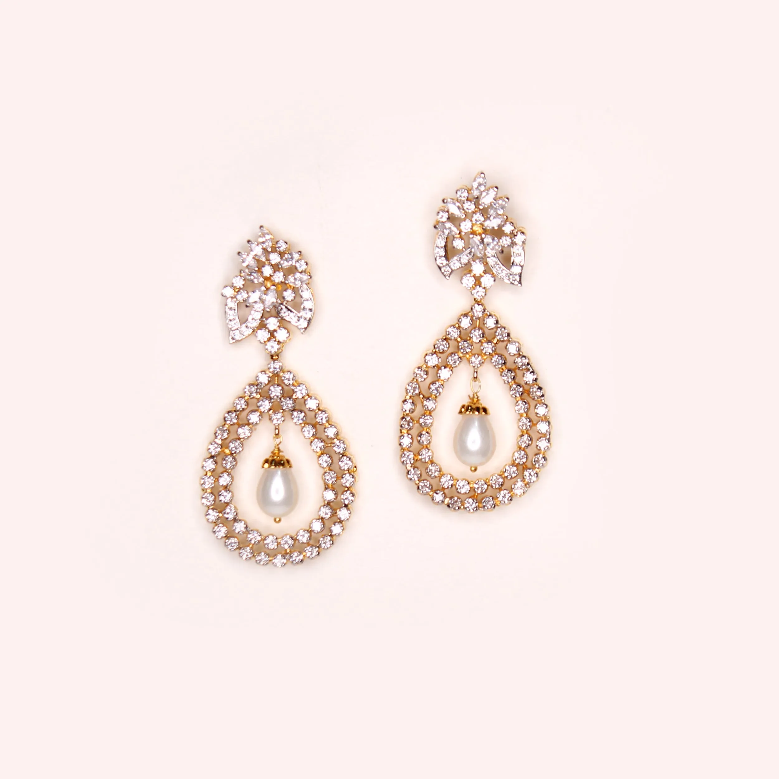 Earrings in Pearls and Cubic Zircons