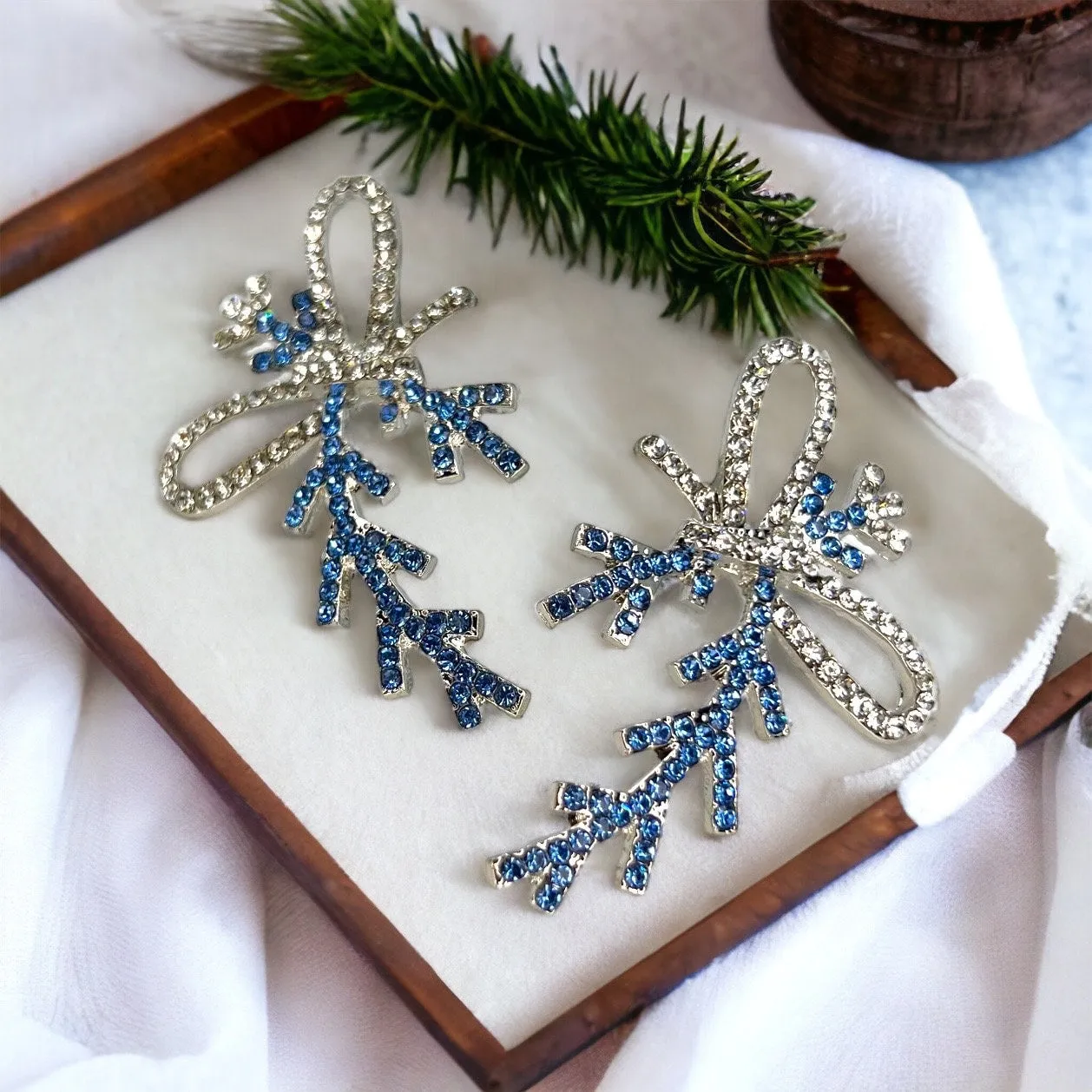 Frozen Earrings, Christmas Bow, Christmas Earrings, Christmas Jewelry, Christmas Rhinestones, Handmade Earrings, Bow Accessories