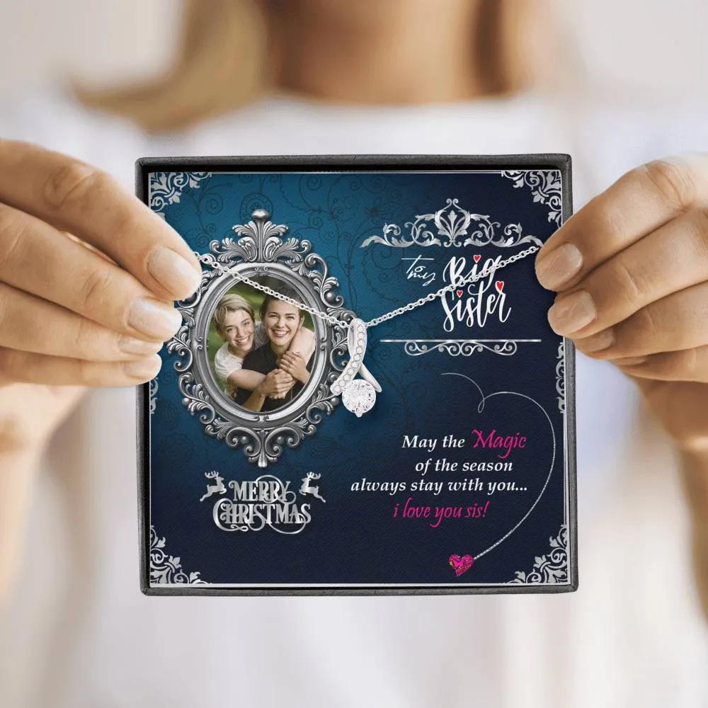 Gifts For Big Sister 7mm Round Cut Cubic Zirconia Necklace With Custom Photo Marry Christmas Message Card
