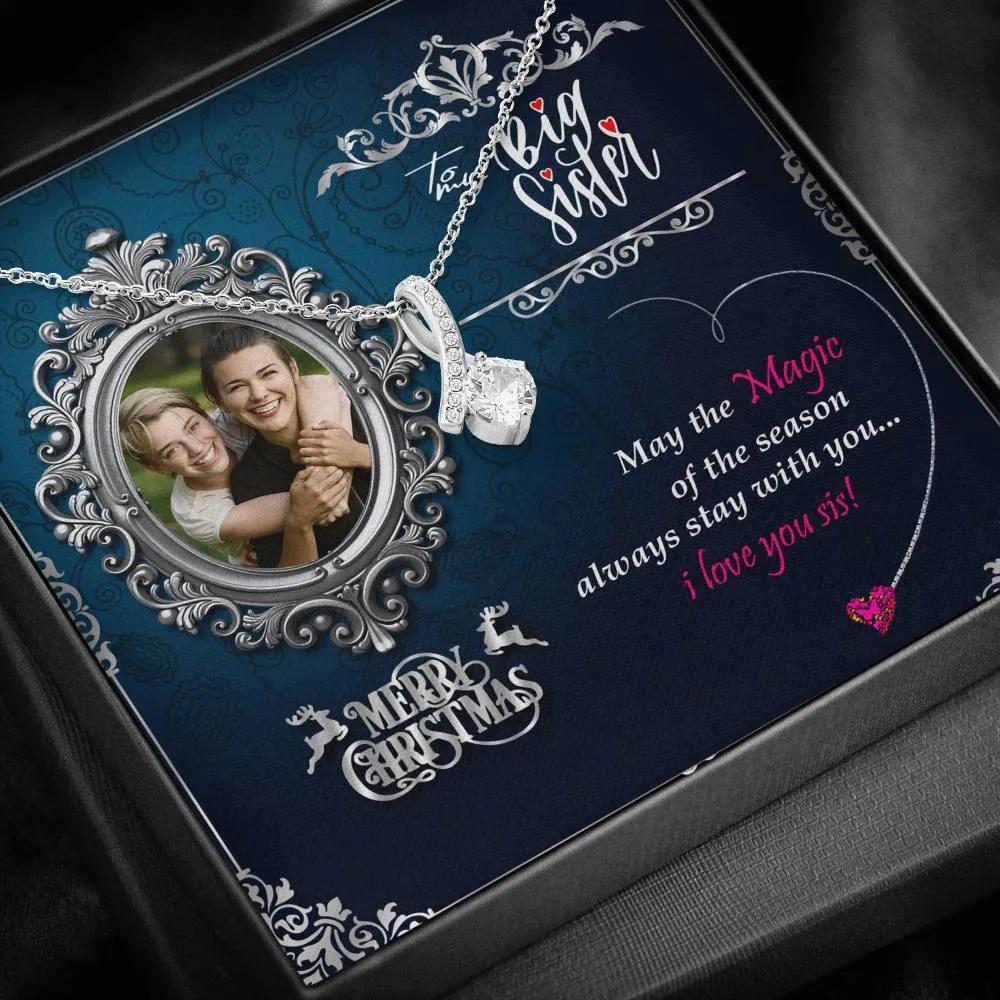 Gifts For Big Sister 7mm Round Cut Cubic Zirconia Necklace With Custom Photo Marry Christmas Message Card