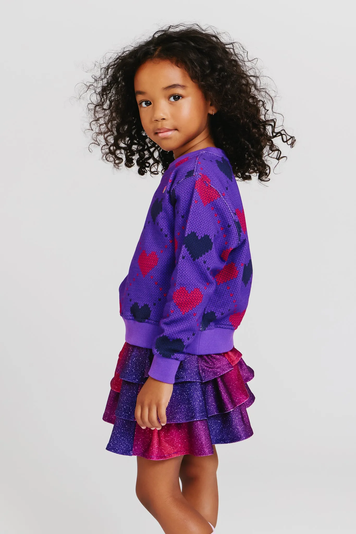 Girls Classic Crewneck in Fair Isle Purple Hearts