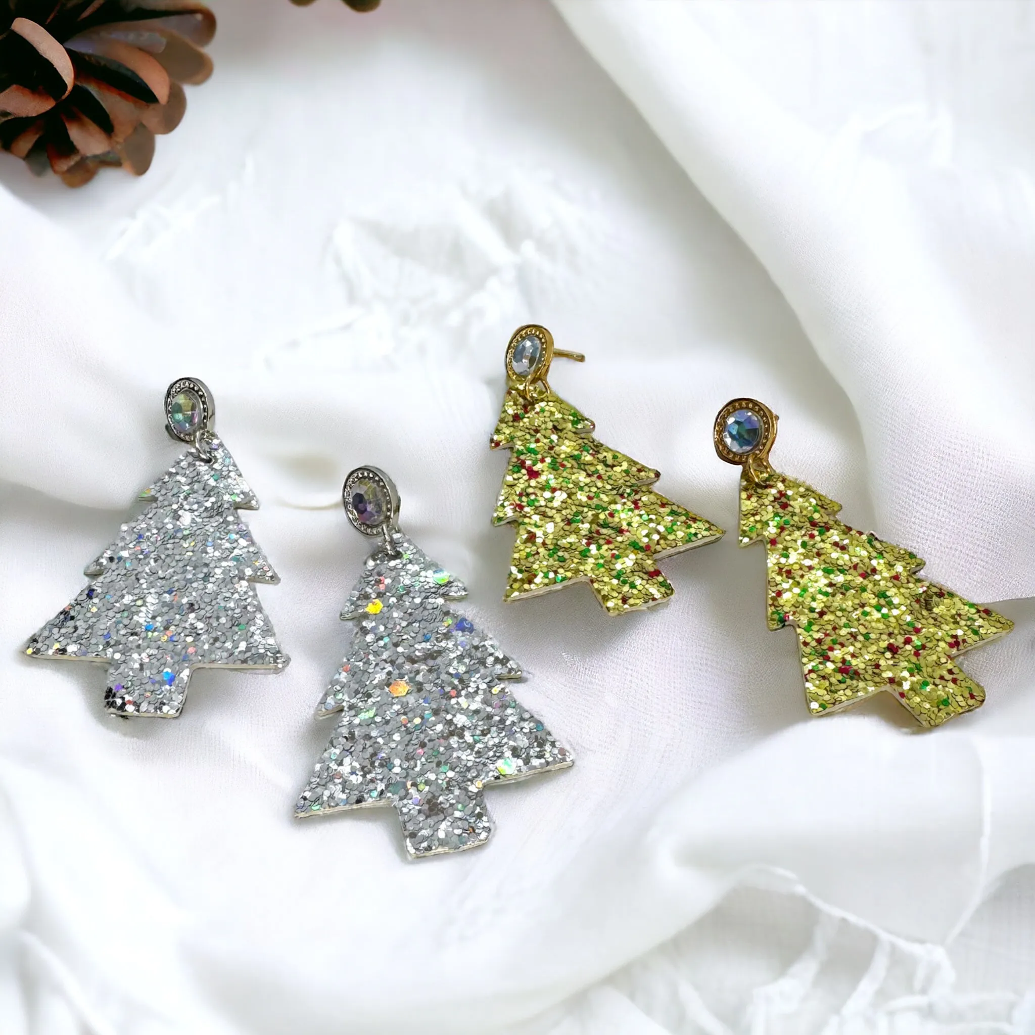 Glitter Christmas Tree Earrings - Christmas Earrings, Rhinestone Christmas, Christmas Jewelry, Christmas Jewelry, Handmade Earrings, Glitter Trees