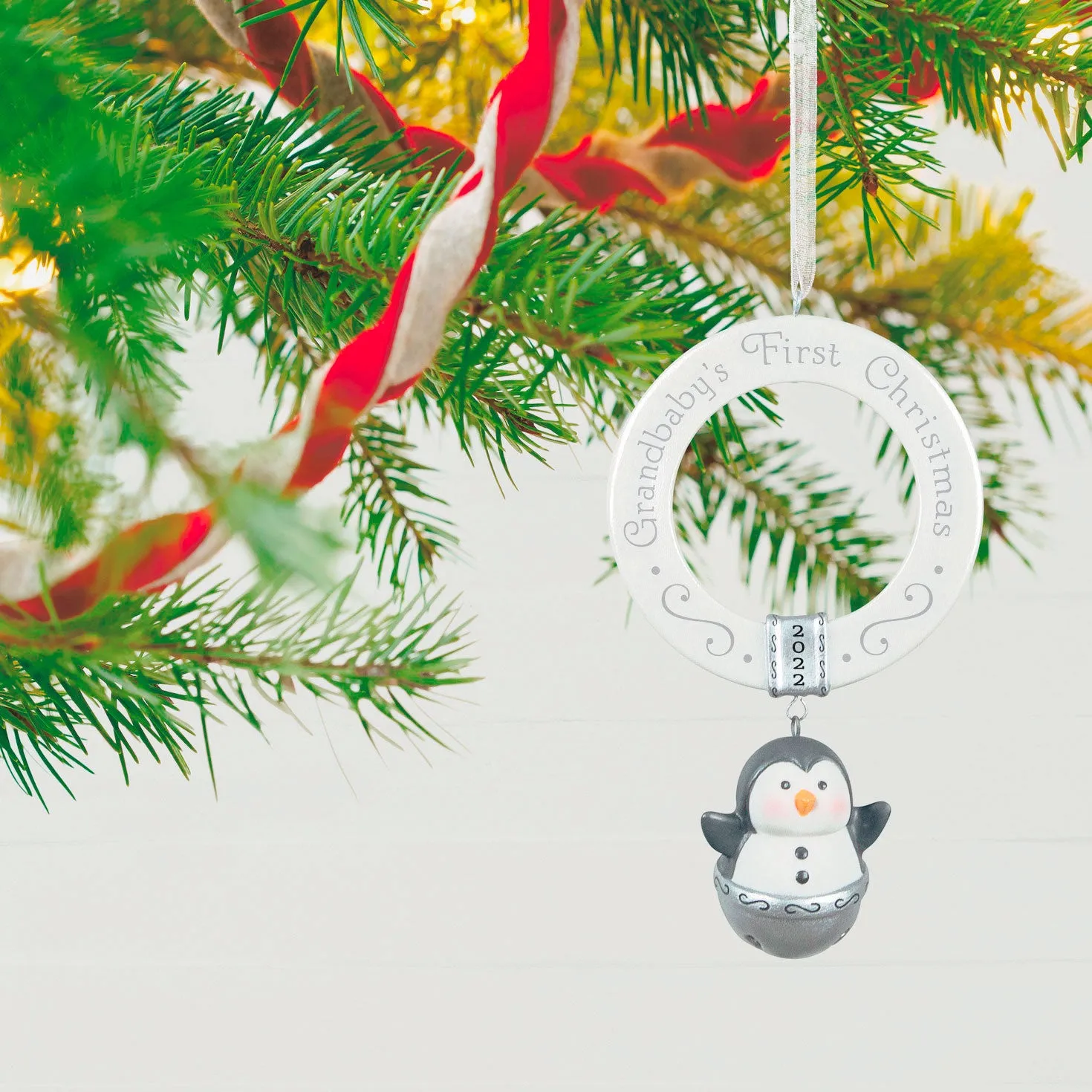 Hallmark Grandbaby's First Christmas Penguin Bell 2022 Porcelain Ornament