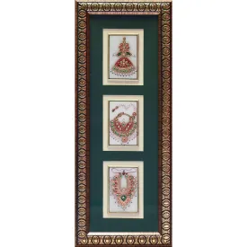 Handcrafted Jewelry Painting, Gold Leaf Meenakari Art, Three Marble Miniature - Wall decor