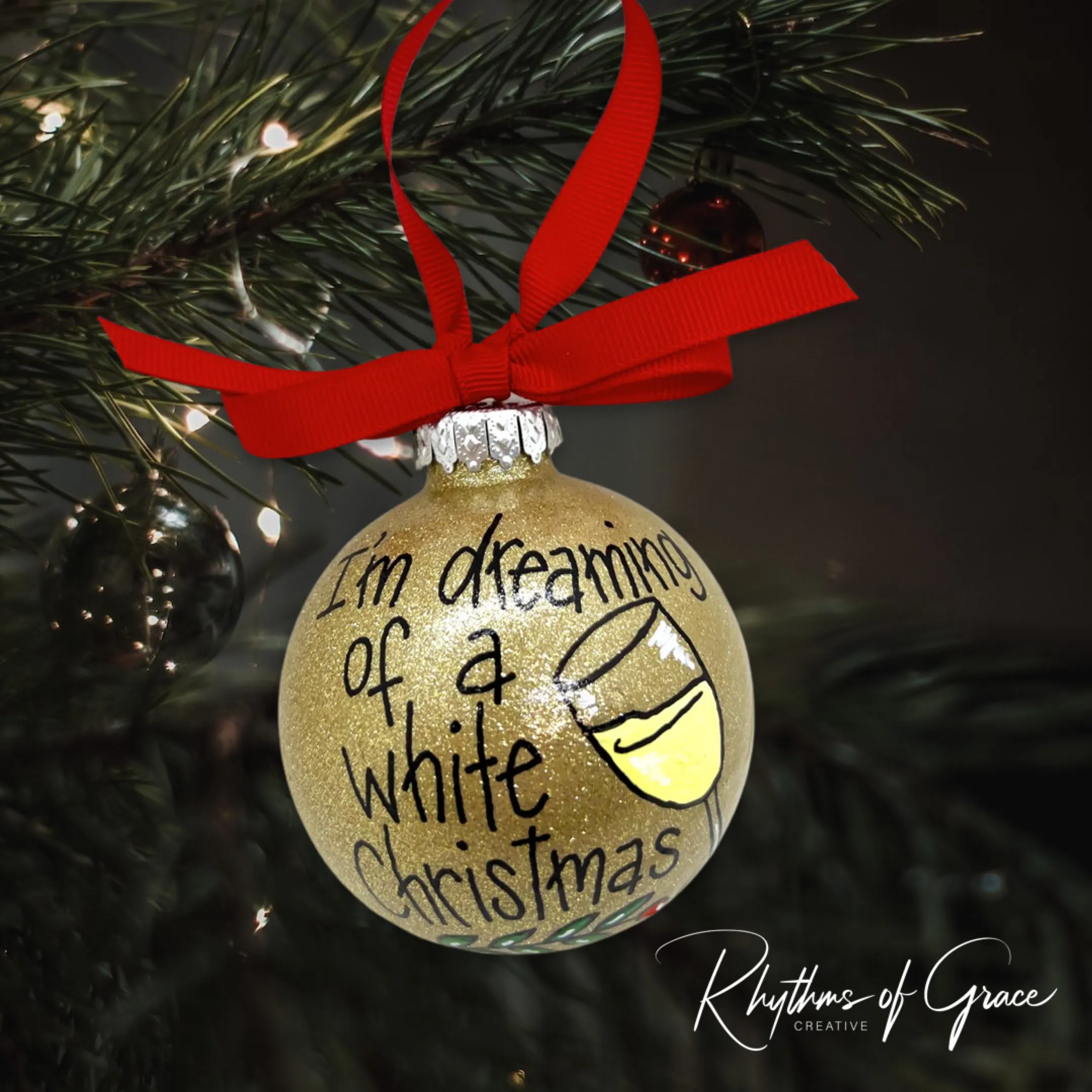 I'm Dreaming of a White Christmas Ornament - White Wine, Christmas Ornament, Holiday Ornament, Wine Glass, Ornament Exchange, Wine Lover