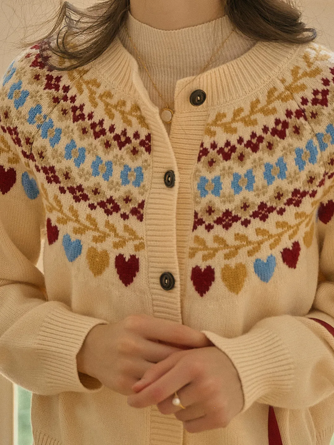 Jessie Classic Crew Collar SR Exclusive Design Fair Isle Cardigan-Gray