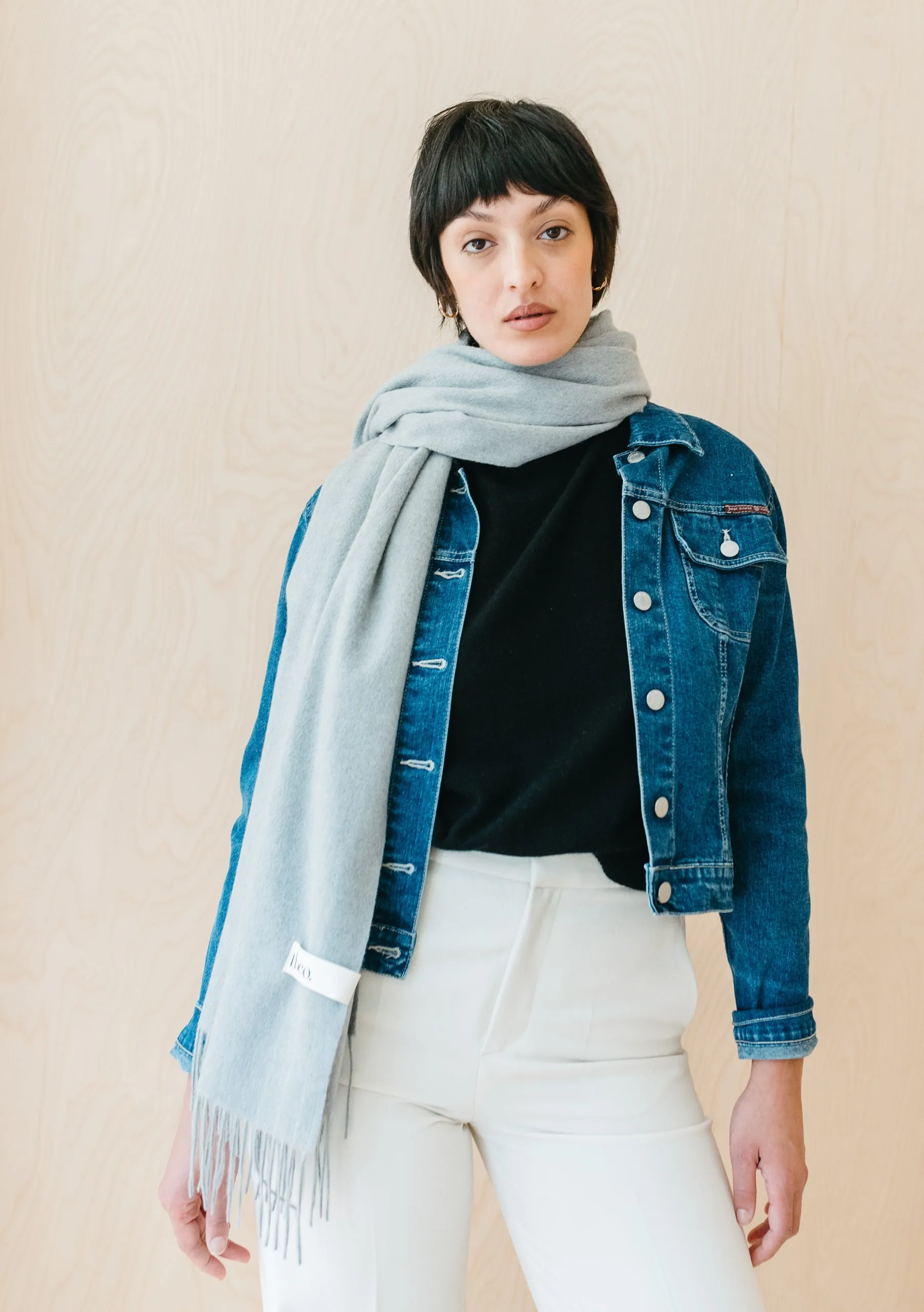Lambswool Blanket Scarf in Light Grey Melange