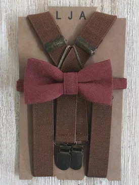 Light Brown suspenders with Garnet Bow Tie