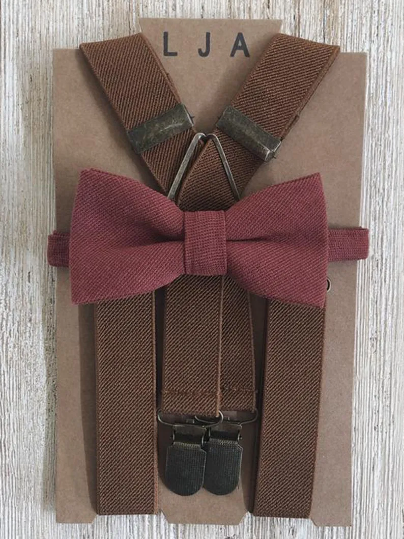 Light Brown suspenders with Garnet Bow Tie