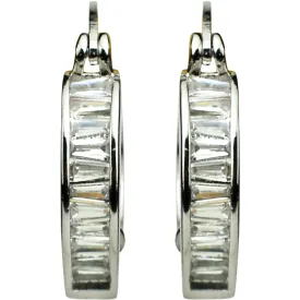 Magic Memories Tapered Baguette CZ Hoop Pierced Earrings (Silvertone/Icy Clear Crystal)