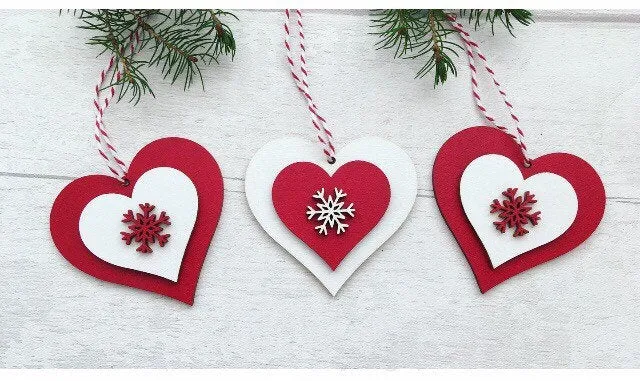 Nordic Christmas Tree Decorations - 3 Layered Hearts