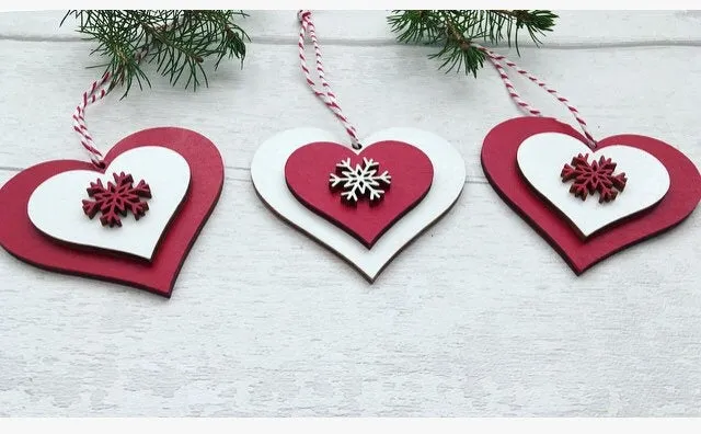 Nordic Christmas Tree Decorations - 3 Layered Hearts