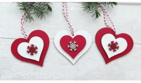 Nordic Christmas Tree Decorations - 3 Layered Hearts