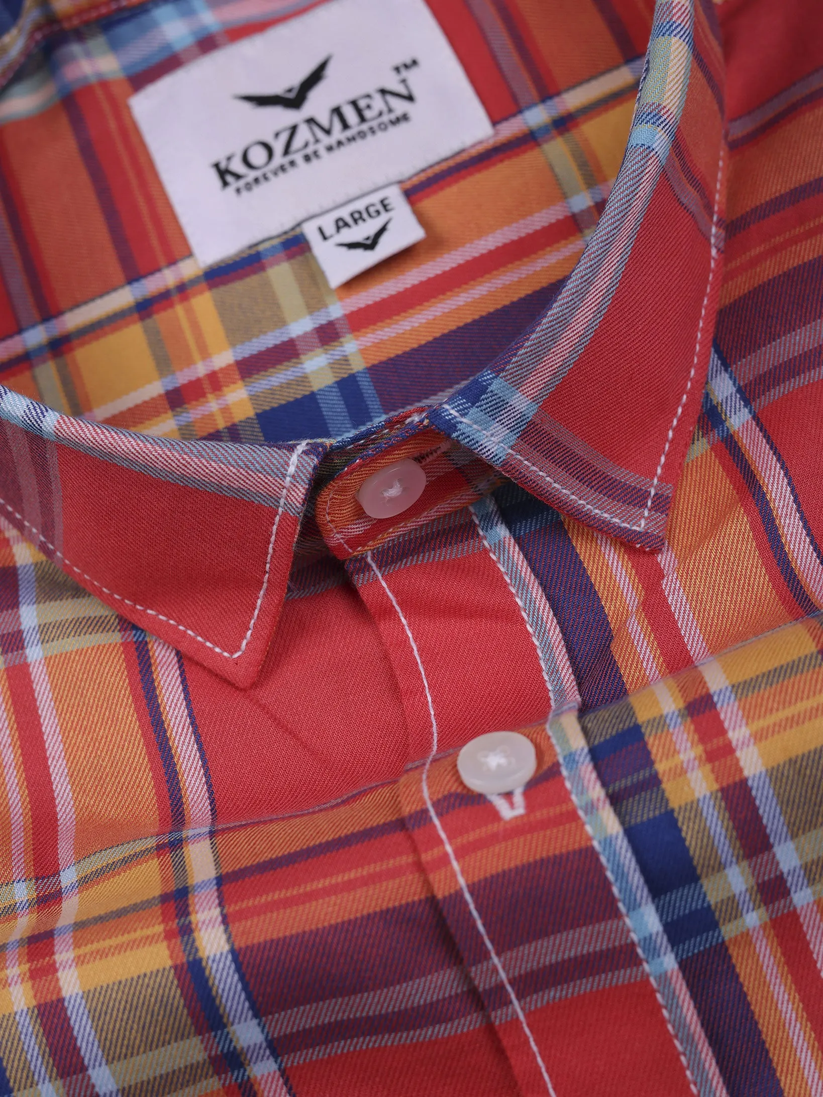 Orange & Red Plaid Twill Checkered Shirt