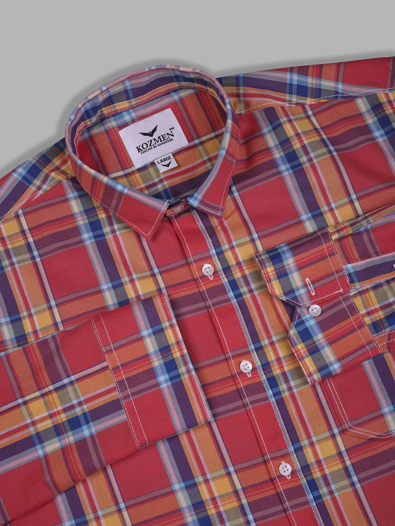 Orange & Red Plaid Twill Checkered Shirt