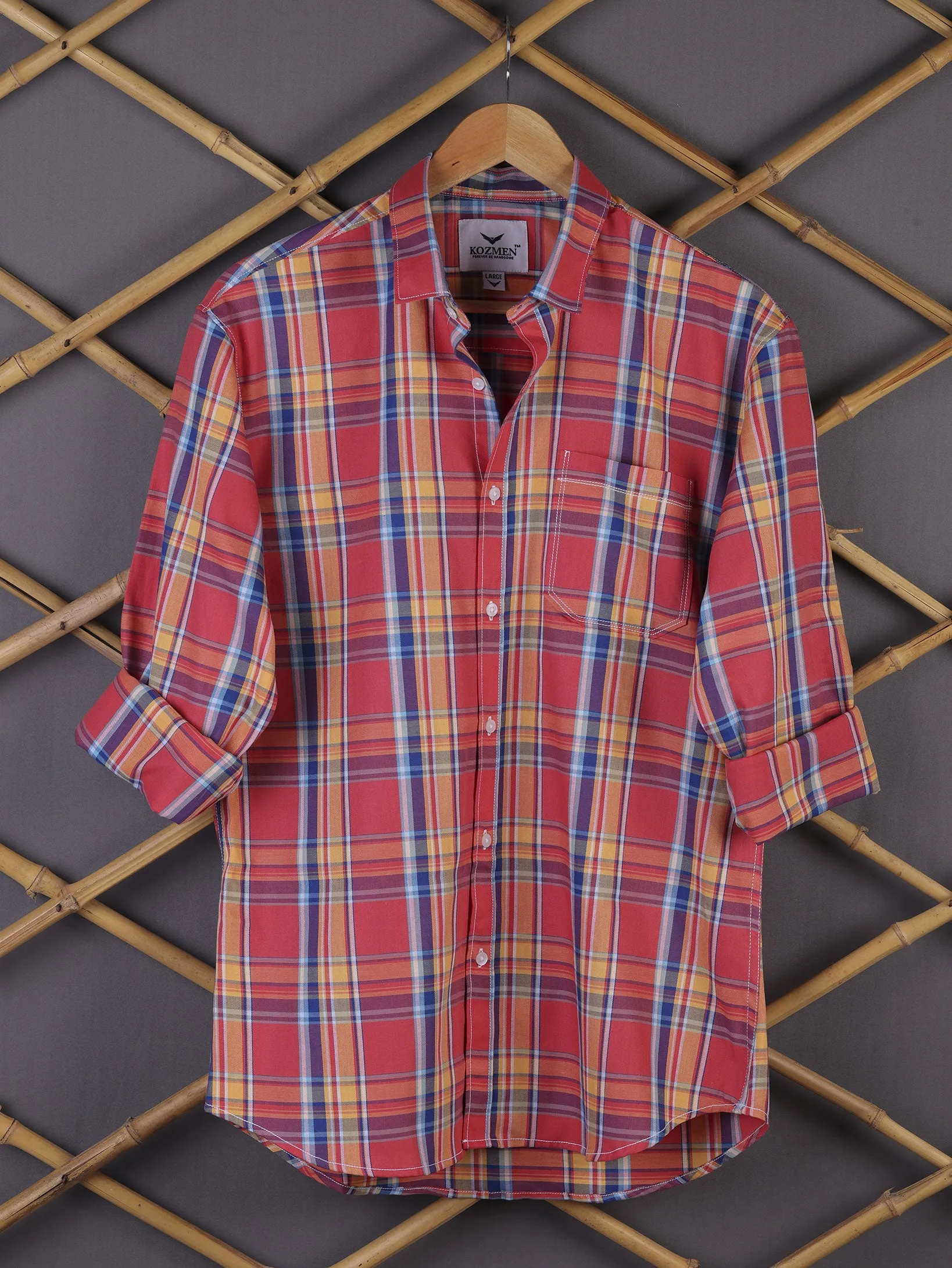 Orange & Red Plaid Twill Checkered Shirt