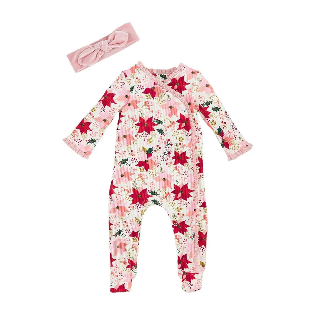 Poinsettia Sleeper and Headband Set