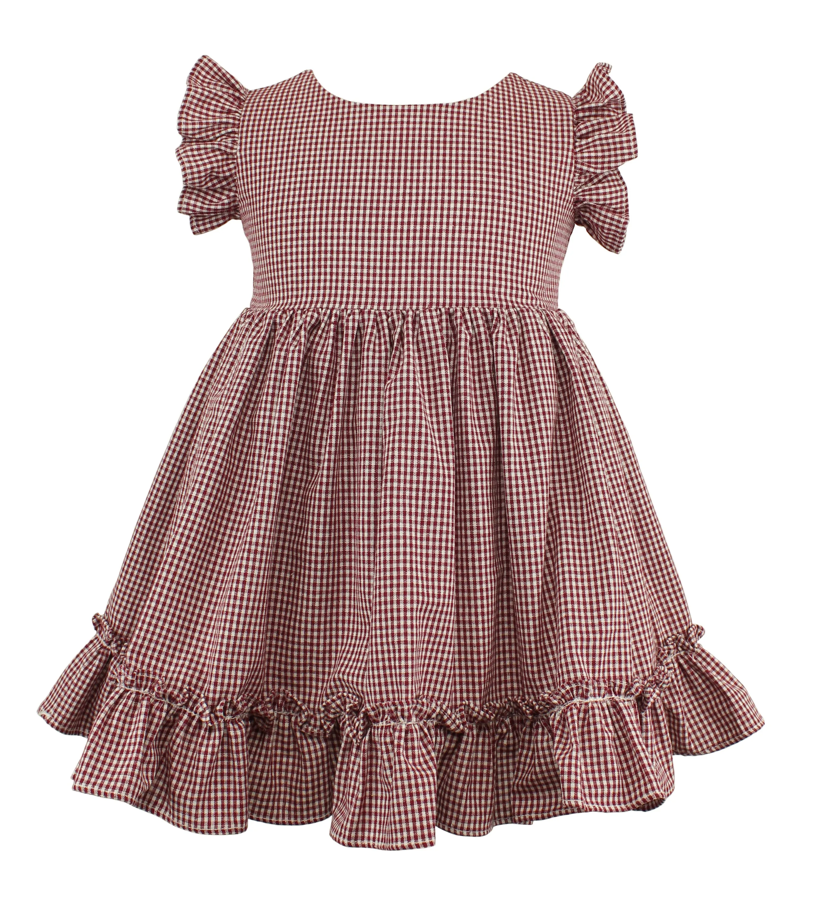 Popatu Baby Girls Burgunday Check Pinafore Dress