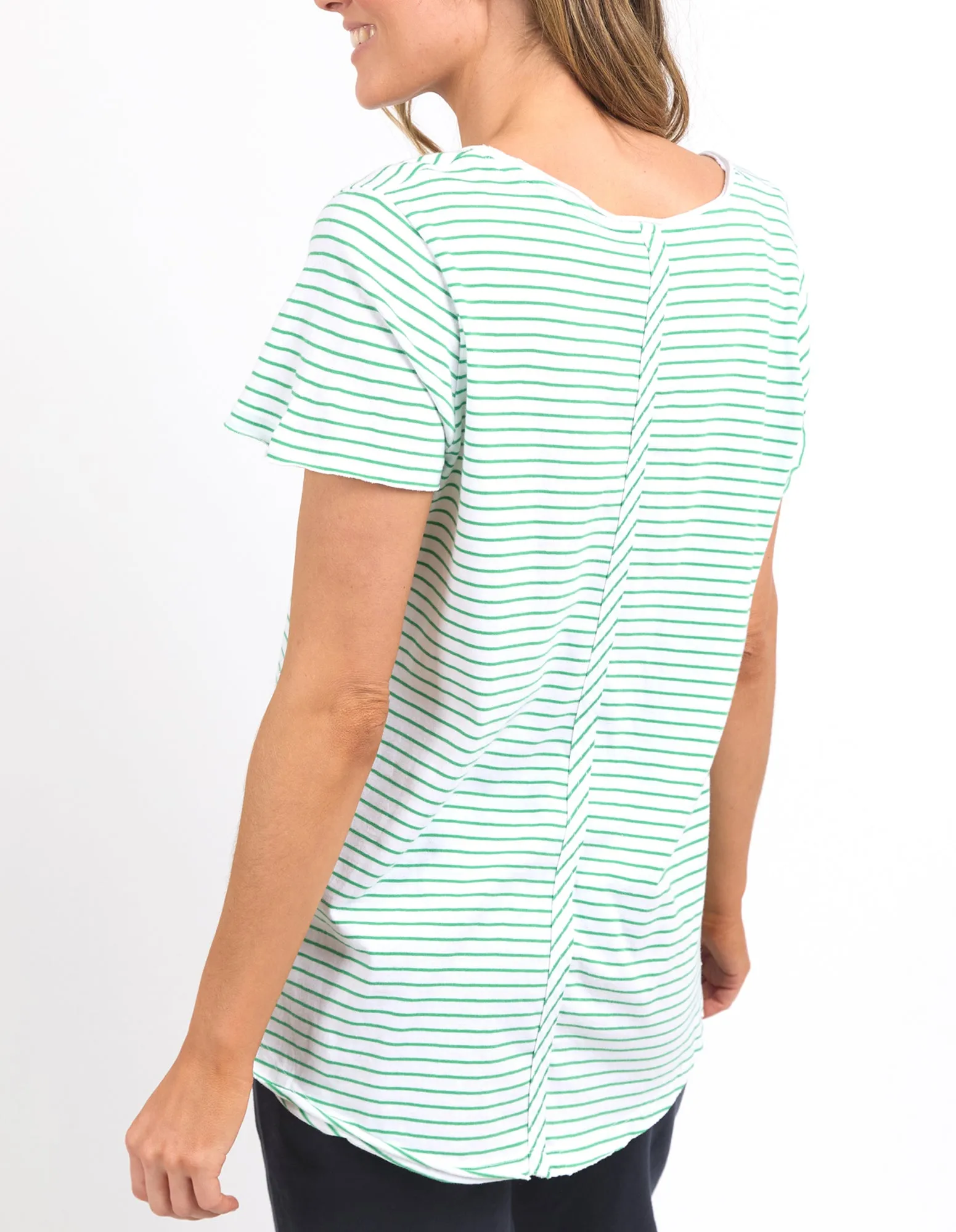Remi Stripe Vee Tee White/Green Stripe
