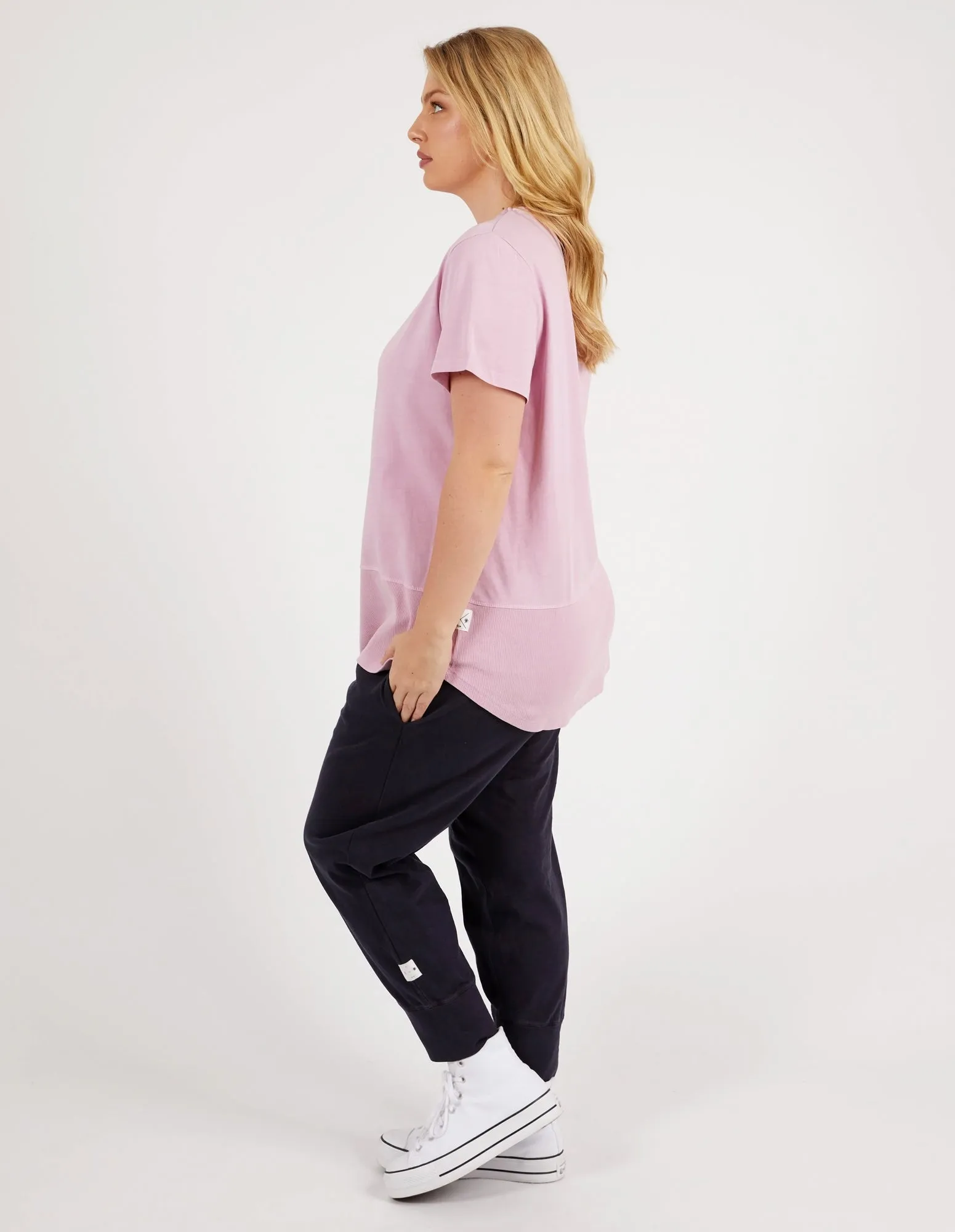Rib Short Sleeve Tee Peony Pink