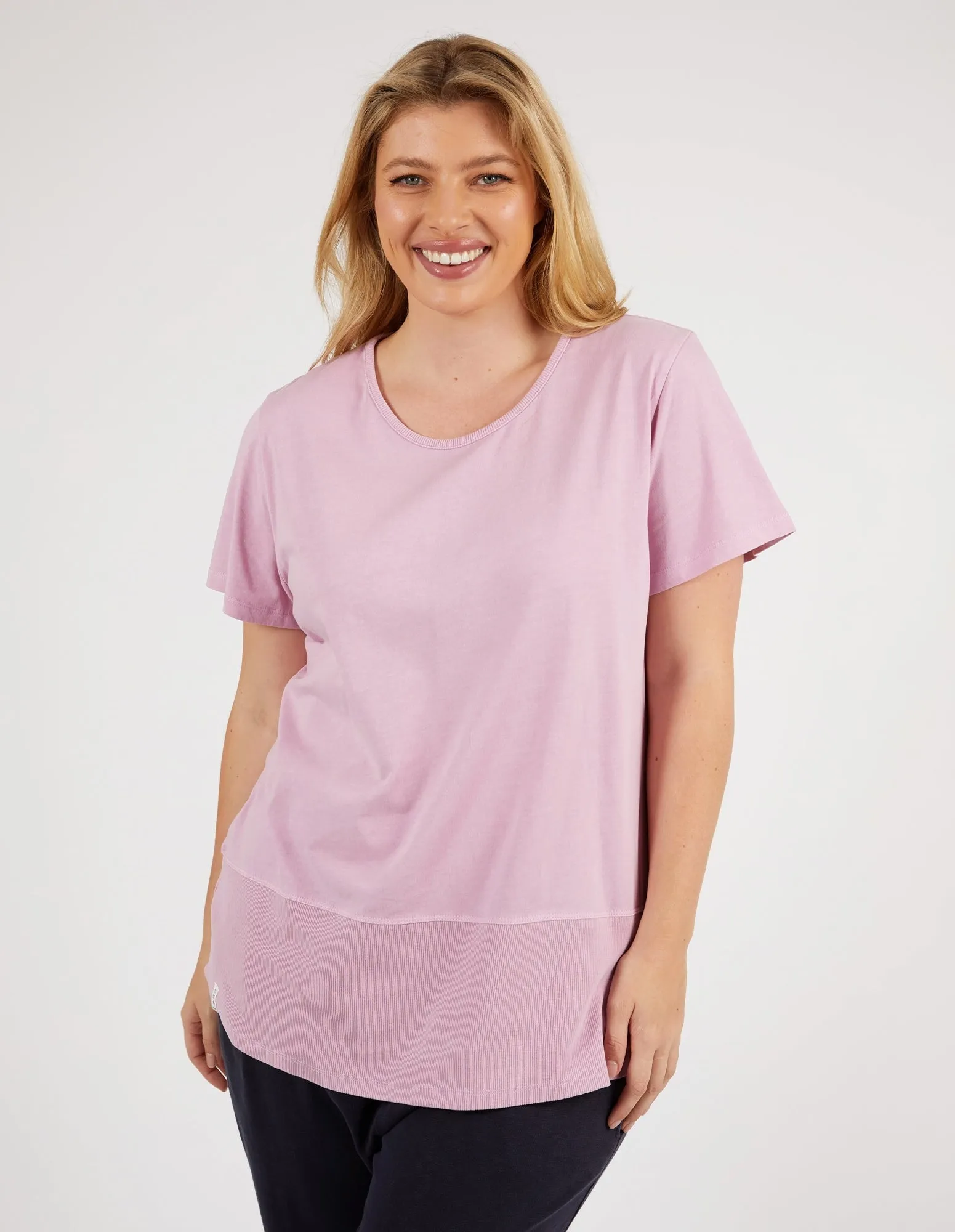 Rib Short Sleeve Tee Peony Pink