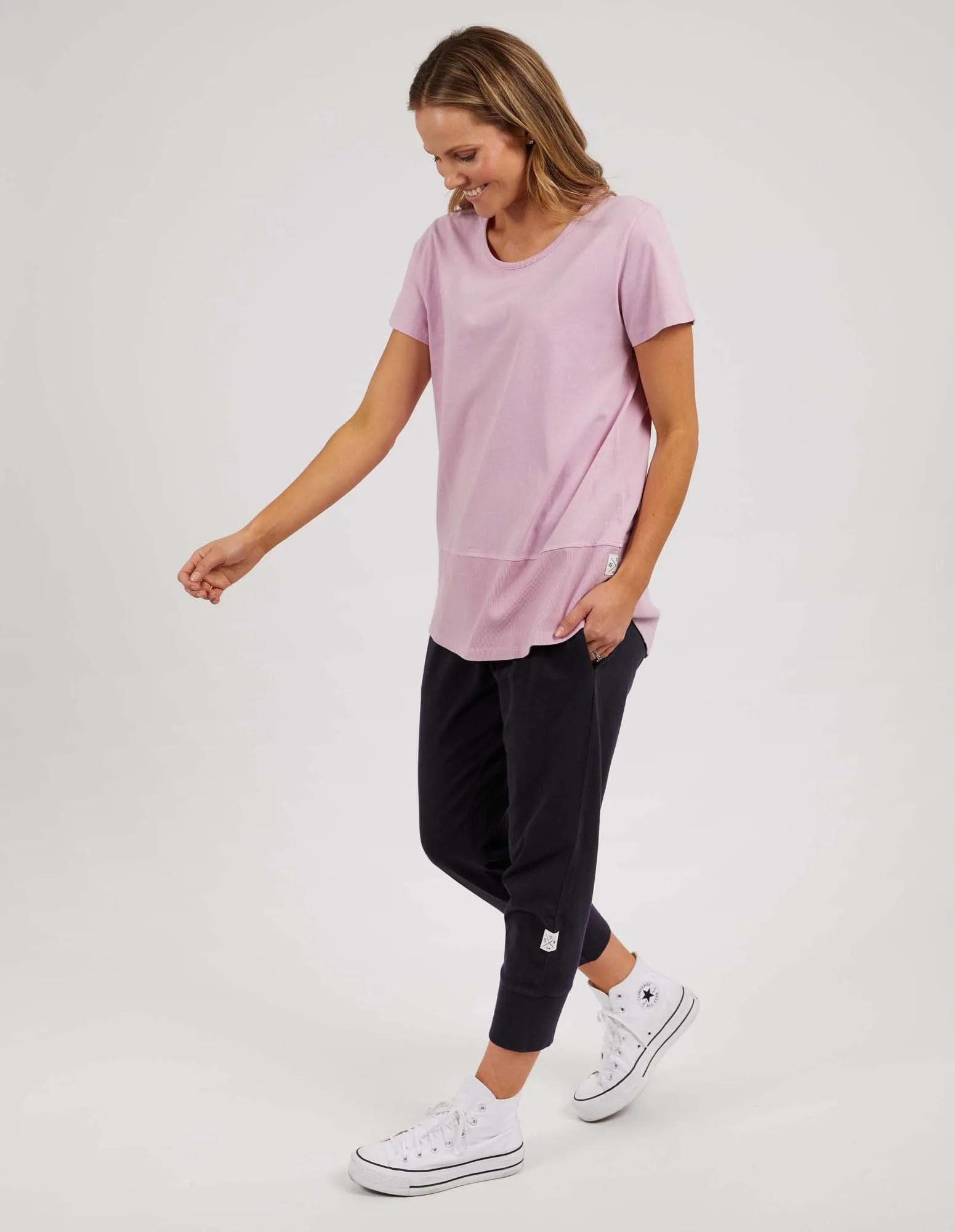 Rib Short Sleeve Tee Peony Pink