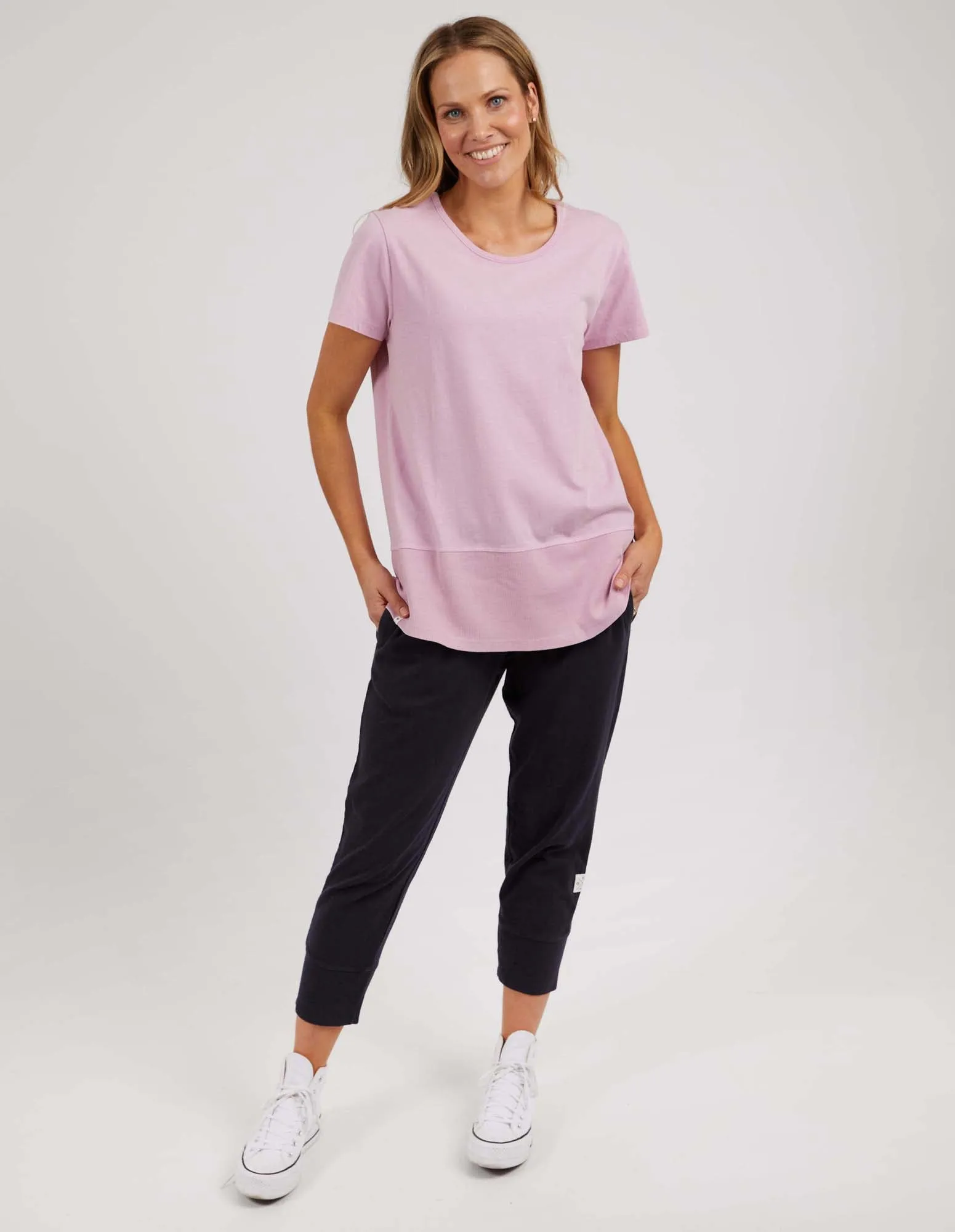 Rib Short Sleeve Tee Peony Pink