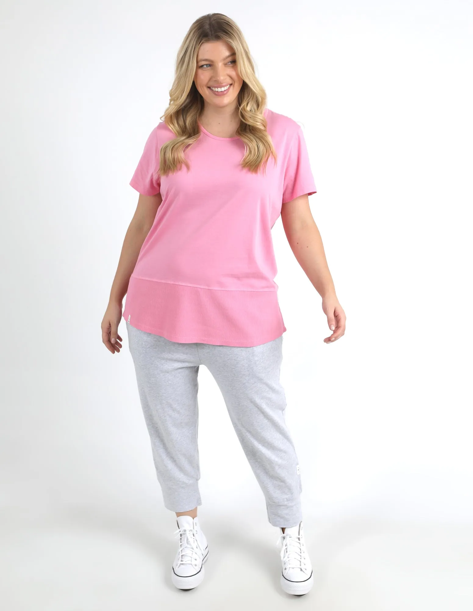 Rib Short Sleeve Tee Strawberry Pink