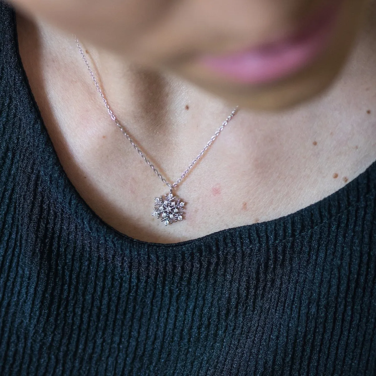 Snowflake Necklace - Sparkly Silver & Cubic Zirconia
