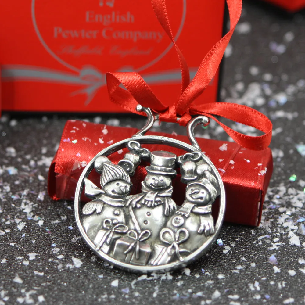 Snowman and Friends Christmas Tree Pewter Ornament Bauble Decoration