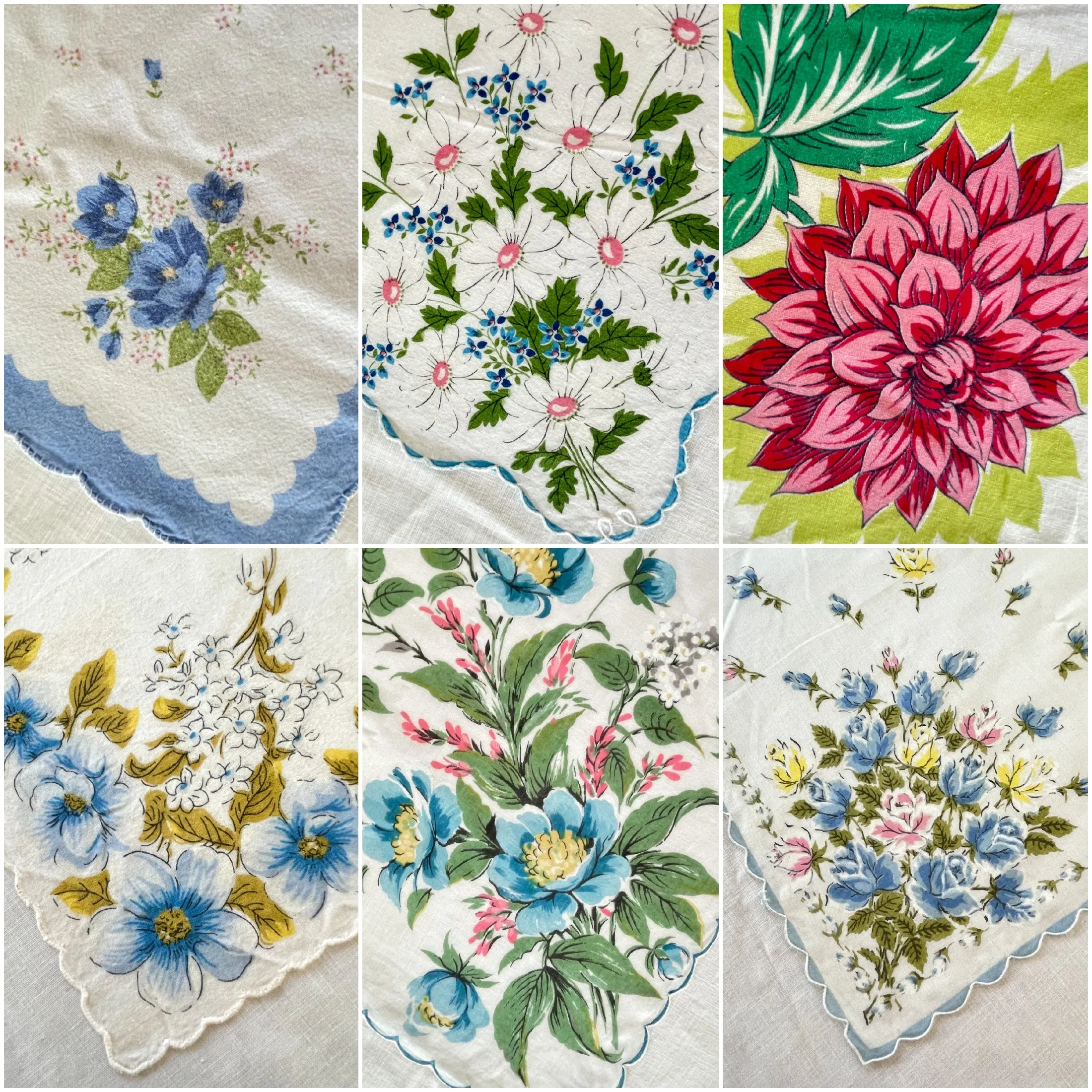 SOLD Vintage 40s/50s Hankies, Blue White 6 Piece Lot #2