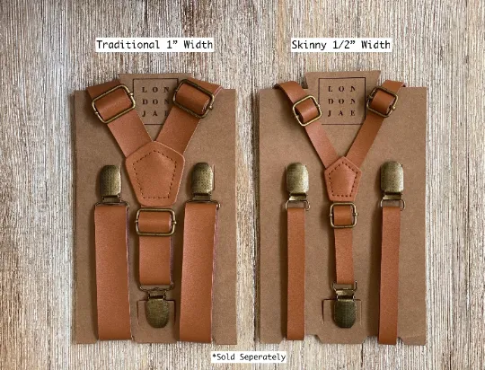 Taupe Cotton Bow Tie with Caramel Suspender Set